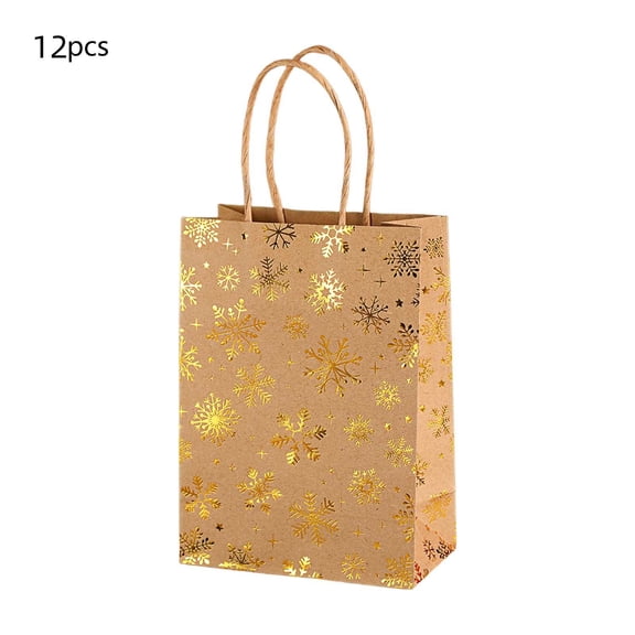 Christmas Snowflake Tote Gift Bag – 12pcs Kraft Paper Holiday Packaging, Reusable Gift Bags for Party, Home & Gift Wrapping