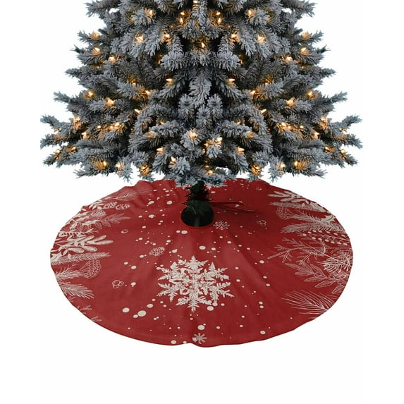 Christmas Snowflake Christmas Tree Skirt 48 Inches Large Christmas Skirt Tree, Red Winter Snowflake Botanical Tree Skirt Christmas Decorations for Fireplace Party Holidays Indoor Outdoor