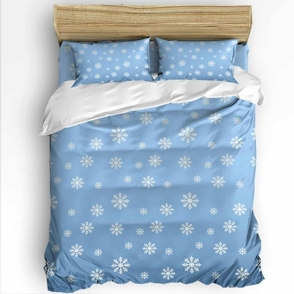 Christmas Snowflake Twin Size Comforter Set, Winter Simple Light Blue Gradient Bottom Soft Bedding for All Seasons, 4 Pcs Bed Set with 1 Comforter (68"x86") ,1Sheet(66"x116"), 2 Pillowcases (19"x29")