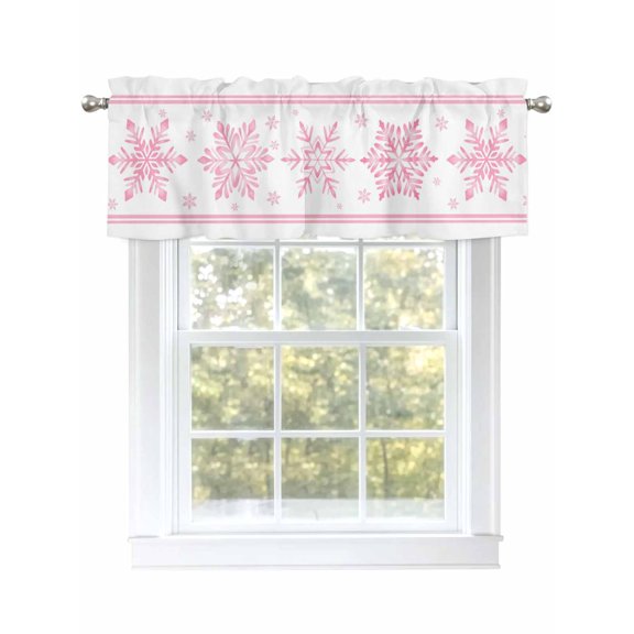 Christmas Snowflake Valances for Windows Pink Snowflakes Winter Classic Texture Rod Pocket Curtains Valance Short Window Treatment Drapes for Living Room, Bedroom Bathroom 60" W x 18" L