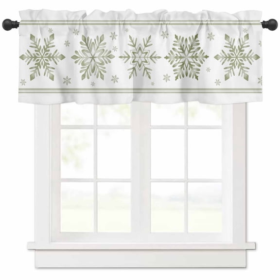 Christmas Snowflake Valances for Windows, Winter Sage Green Snowflake Texture Light Filtering Window Treatment Valances, Rod Pocket Small Curtains for Kitchen/Bathroom, 54"x18"