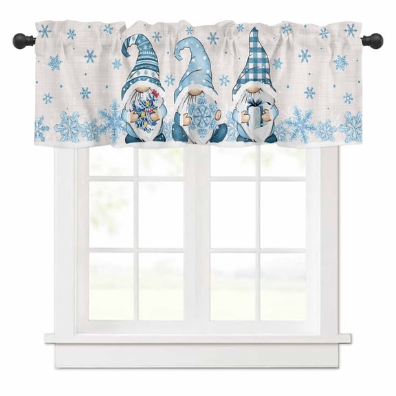 Christmas Snowflake Valances for Windows Dwarf Elf Gift Rod Pocket Curtain Valance Window Treatment Short Curtains for Kitchen Living Room, 58"x16"