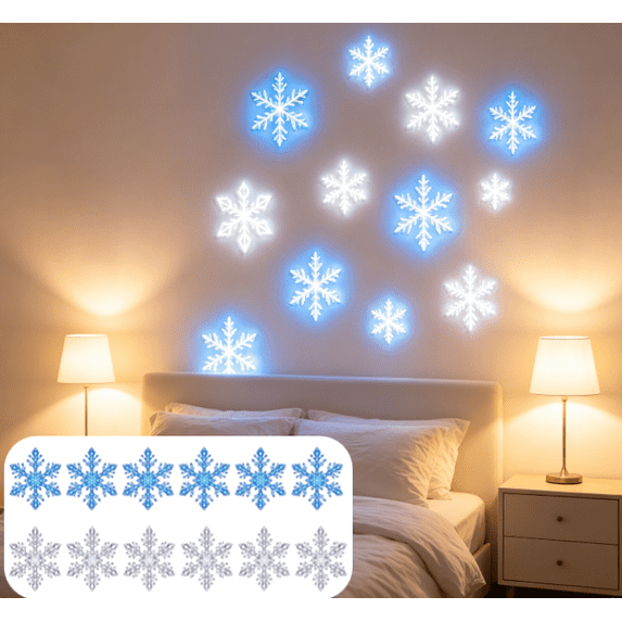 Christmas Snowflake Wall Decoration Lights 6 Blue 6 White LED Snowflake Wall Lights for Living Room and Entryway Decor