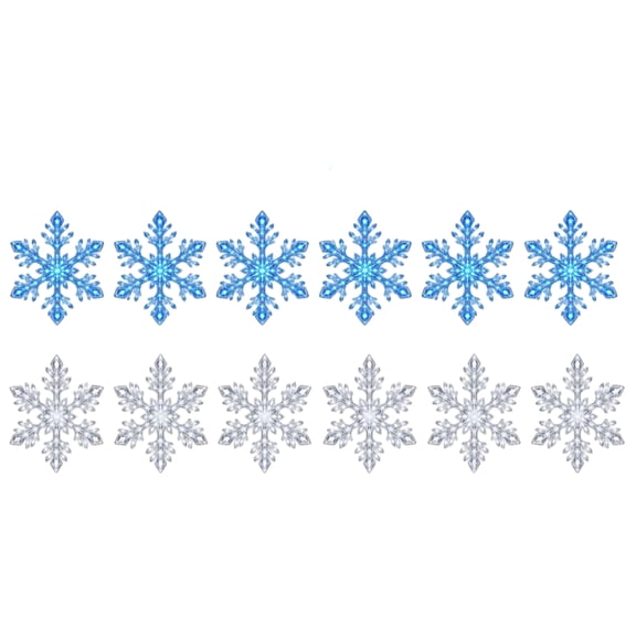 Christmas Snowflake Wall Lights, 12Pc Blue And White LED String Lights For Indoor Holiday Bedroom Party Home Decor, Plastic Battery Operated Festive Garland Decoration Set