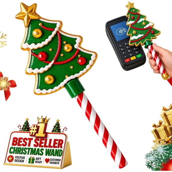 Christmas Snowflake Wand Tap to Pay, Contactless Payment Card Holder Wand with Candy Cane Handle, Magical Credit Card Tap-to-Pay Accessory for Christmas Market Café Retail Party, Fun Holiday Gift