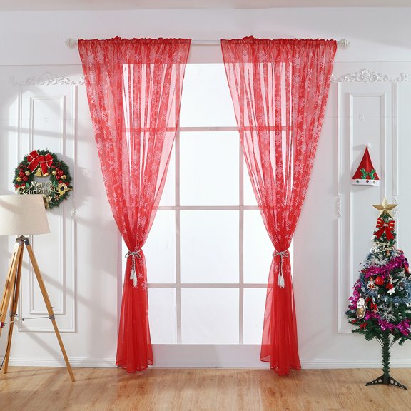 Christmas Snowflake Window Curtain - 80x200cm Voile Drape for Holiday Decor, Christmas Snowflake Curtain Window Voile Drape Valance