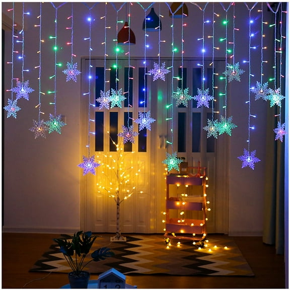 Christmas Snowflake Window Curtain String Lights, 3 Pack 96LED Fairy Light Plug in for Indoor Outdoor Decorations for Bedroom Party Patio Room Garden Home Xmas Tree Decorations (Multicolor)