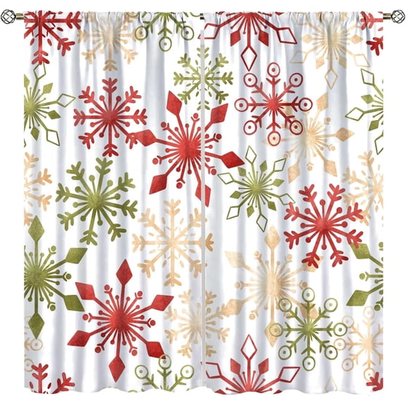 Christmas Snowflake Window Curtains,Winter Snowflake Decorations Snow Treatment for Bedroom Living Room Kitchen Drapes 26"W x 54"L (Pack of 2)