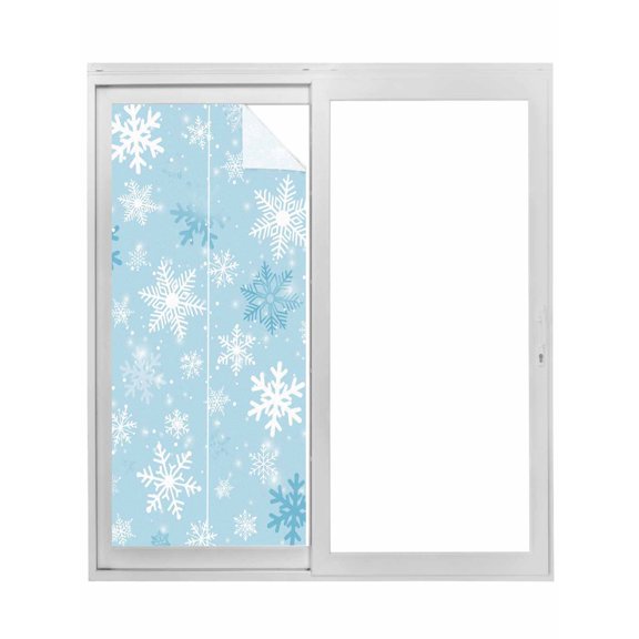 Christmas Snowflake Window Privacy Film Winter Country Farmhouse Sky Blue White Snow Decorative Glass Window Film UV Blocking Static Cling Non-Adhesive Sticker Covering for Home Door 35.4x78.7 inches