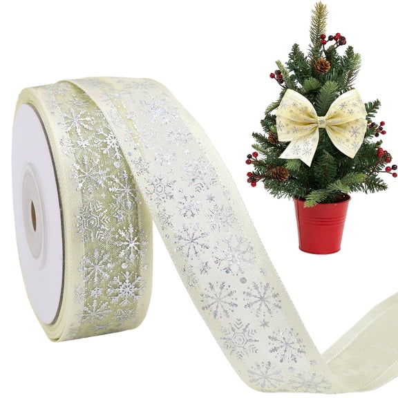 Christmas Snowflake Wired Organza Ribbon Christmas Ribbon Christmas Gift Ribbon Satin Ribbon Bow Making Trim for Xmas Tree Wreath Gift Wrapping Holiday DIY Craft 1Roll
