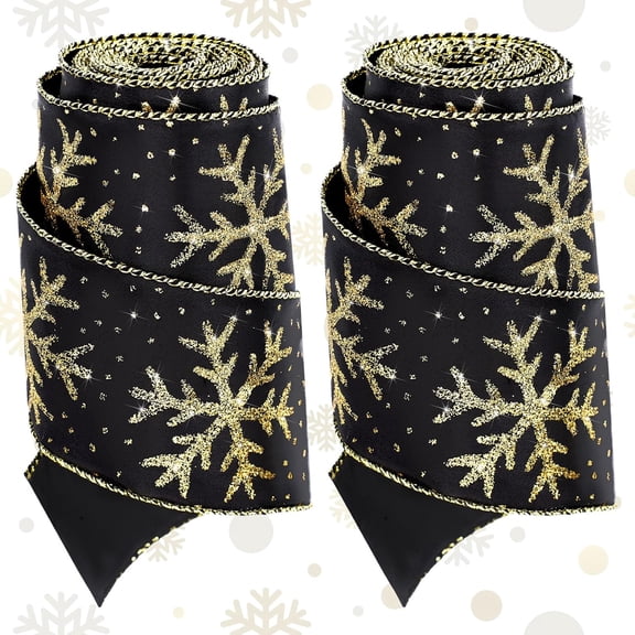 Christmas Snowflake Wired Ribbon 2.5 Inches 2 Rolls Satin Glittered Snowflake Wired Edge Christmas Ribbon for Tree Gift Wrapping Home Decorations Bow DIY Craft 12 Yard