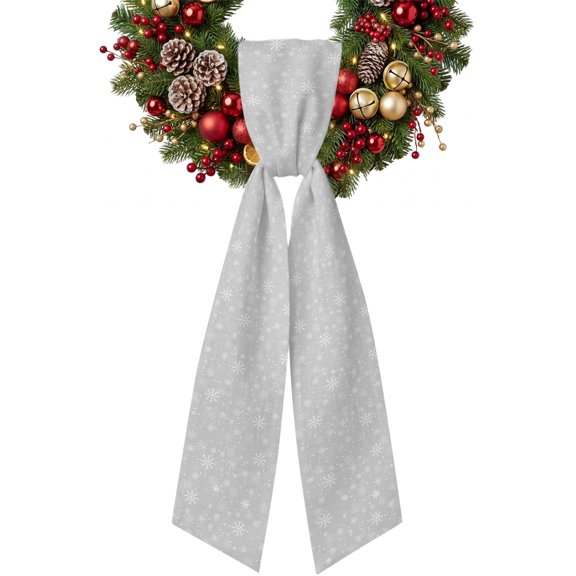 Christmas Snowflake Wreath Sash for Front Door, Grey Gradient Satin Wreath Ribbon Bow Accessory Garland Home Decor for Doorway Porch Yard 4.5x56