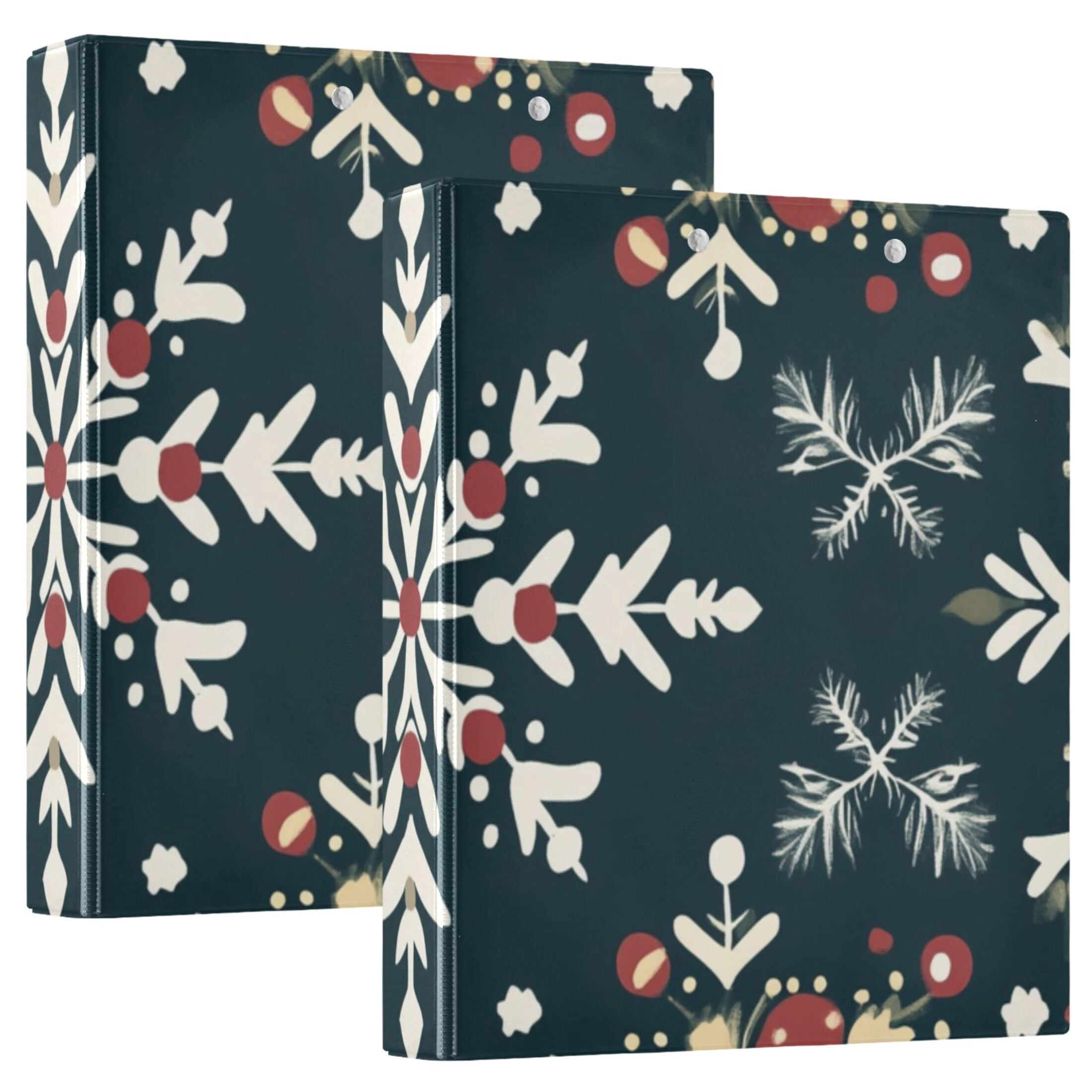Christmas Snowflakes 3 Ring Binders 1.5 inch Hardcover File Folders with Interior Pockets A4 Size Organizer for School Office Hospital Set of 2