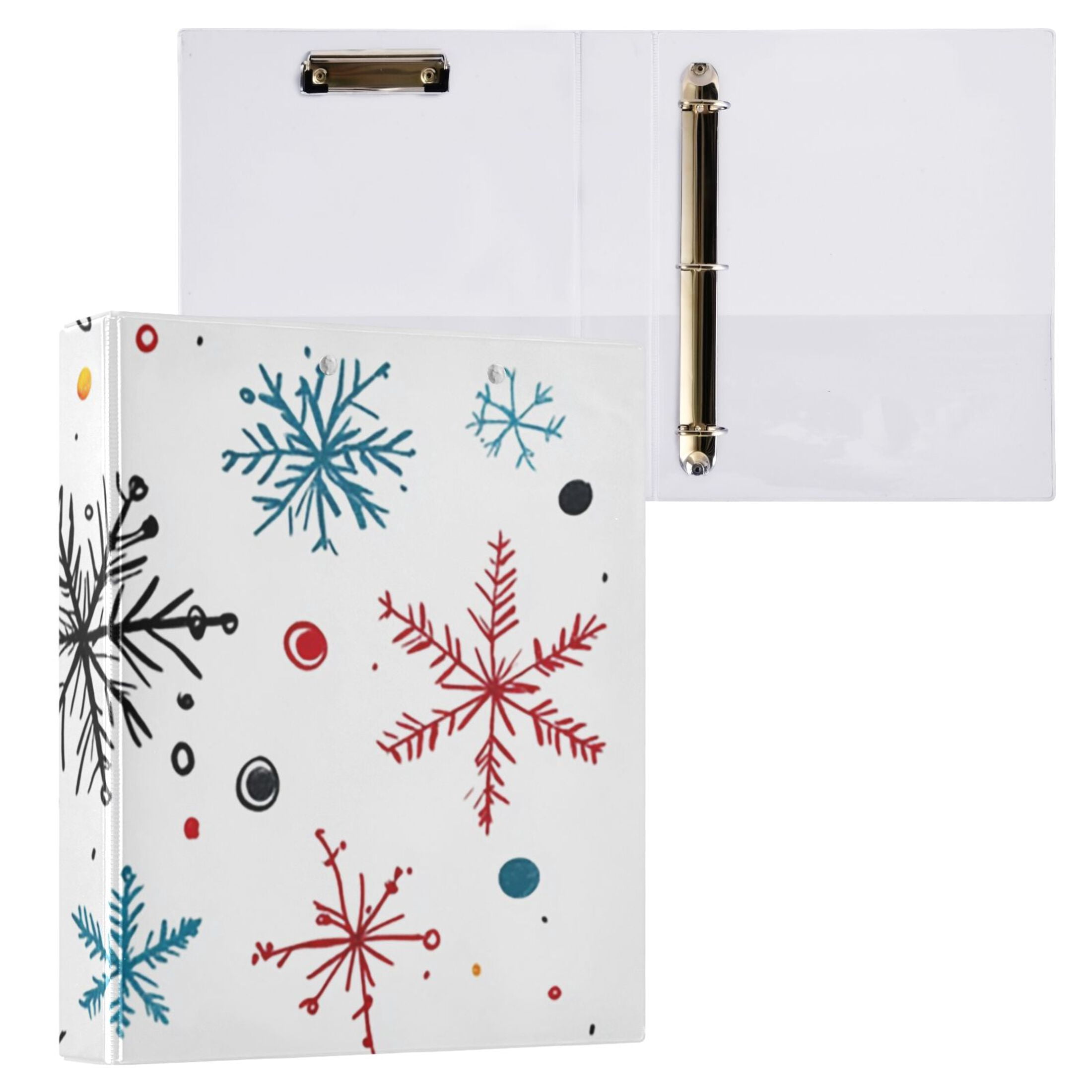Christmas Snowflakes 3 Ring Binders 1.5 inch Hardcover File Folders with Interior Pockets A4 Size Organizer for School Office Hospital