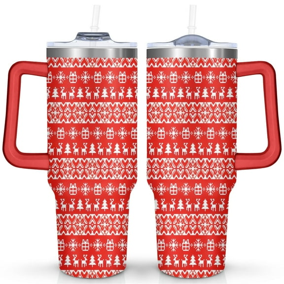 Christmas Snowflakes 40oz Tumbler - BPA-Free Double Wall Insulated Stainless Steel Mug with Leak-Resistant Lid, Reindeer & Plaid Holiday Design