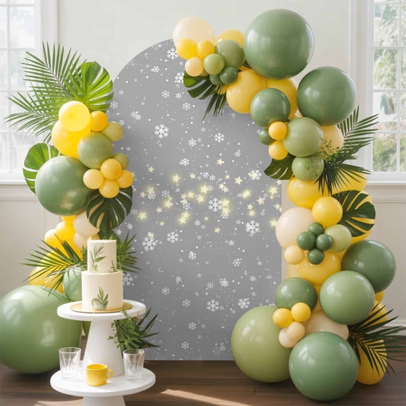Christmas Snowflakes Arch Backdrop Cover, 4FT, Boho Gold Stars Sparkles Gray Spandex Arch Covers Double-Sided Backdrop for Wedding Birthday Party Photo Background Decoration