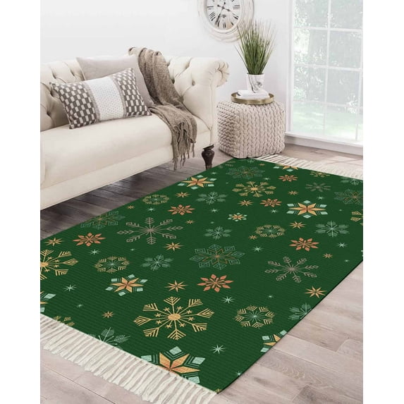 Christmas Snowflakes Area Rug 4x6 Living Room Rug with Tassel Woven ...
