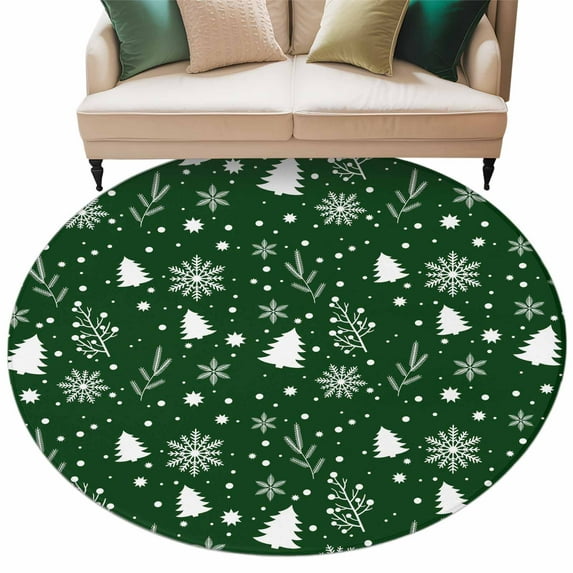 Christmas Snowflakes Area Rug, Trees Leaves Green White Retro Washable ...