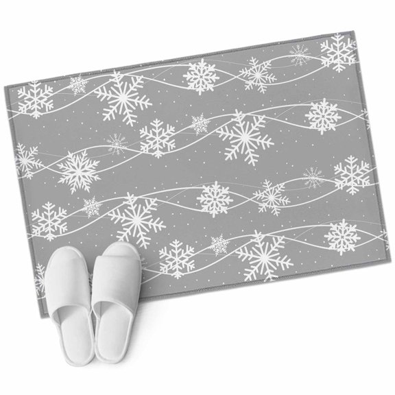 Christmas Snowflakes Area Rug 2x3ft Winter White Waves Dot Snowflake Grey Texture Non-Slip Washable Square Rugs Soft Felt Indoor Floor Mat for Bedroom Kitchen Living Room Bathroom