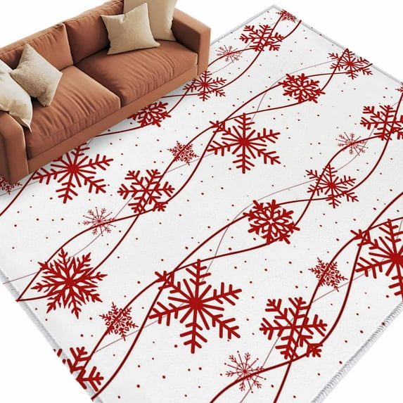 Christmas Snowflakes Area Rug 5x8ft Winter Red Waves Dot Snowflake Grey ...
