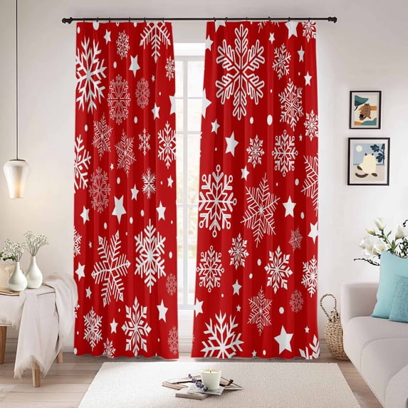 Christmas Snowflakes Blackout Curtains for Bedroom/Living Room, Pinch Pleated Black Out Curtains, Winter Xmas Red White Room Darkening Window Drapes with Hooks 2 Panels, 39"x70"