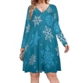thumbnail image 1 of Christmas Snowflakes Blue Long Sleeve Dresses For Women Vintage Elegant Party Dress Oversized V-neck Dress S-8XL, 1 of 7