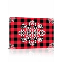 Christmas Snowflakes Canvas Print Wall Art Framed Canvas Art Wall Decor Winter Snow Red Black Buffalo Plaid Pictures Painting Morden Artwork for Living Room Bedroom, Ready to Hang - 12"x16"