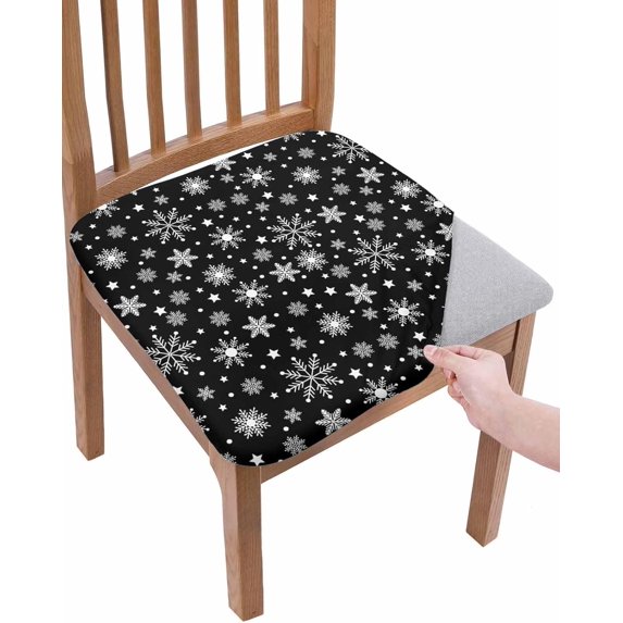 Christmas Snowflakes Chair Seat Covers for Dining Room 6 Pieces, Winter Black White Xmas Holiday Chair Seat Protector Cushion Slipcovers for Kitchen Restaurant Office