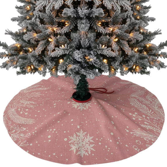 Christmas Snowflakes Christmas Tree Skirt 36 Inches, Winter Xmas Pine Leaf Pink Red Xmas Trees Skirt Mat Cover Decorations for Holiday Party Indoor Outdoor