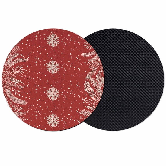 Christmas Snowflakes Coasters Set of 2, Absorbent Coasters for Drinks, Winter Xmas Pine Leaf Red on Linen Coaster for Desk Coffee Table Protection, Home Decor House Warming Gifts 4"