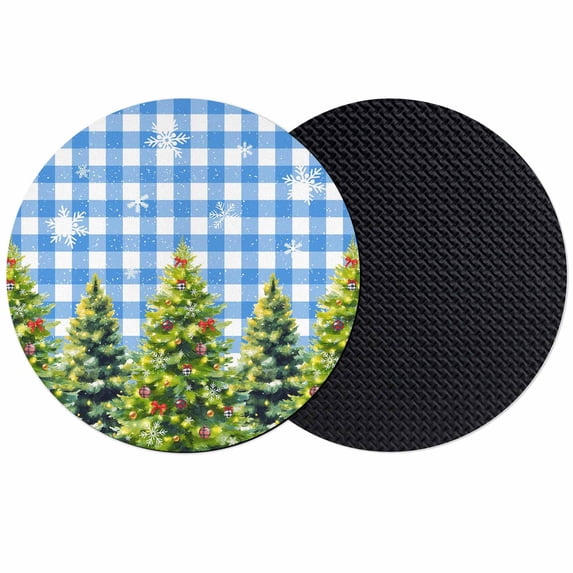 Christmas Snowflakes Coasters Set of 2, Absorbent Coasters for Drinks, Xmas Winter Green Pine Trees Blue Plaid Coaster for Desk Coffee Table Protection, Home Decor House Warming Gifts 4"