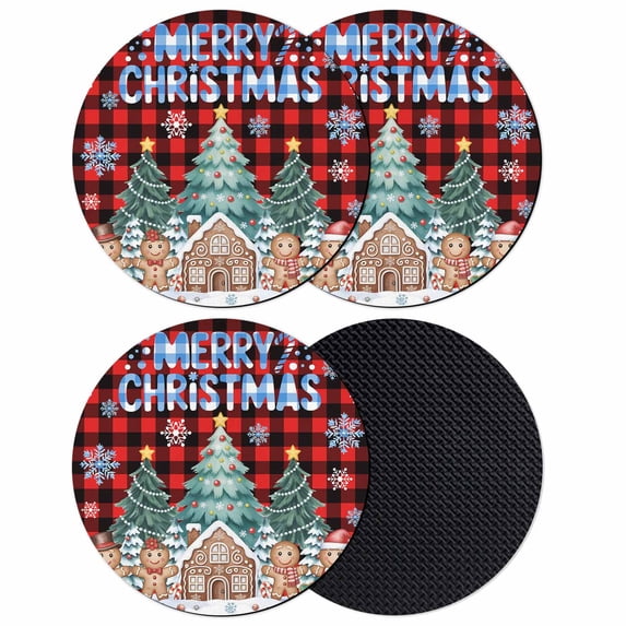 Christmas Snowflakes Coasters Set of 4, Absorbent Coasters for Drinks, Winter Gingerbread Man Xmas Tree Plaid Coaster for Desk Coffee Table Protection, Home Decor House Warming Gifts 4"