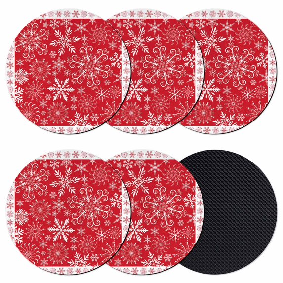 Christmas Snowflakes Coasters Set of 6, Absorbent Coasters for Drinks, Red Xmas Winter Vintage Coaster for Desk Coffee Table Protection, Home Decor House Warming Gifts 4"