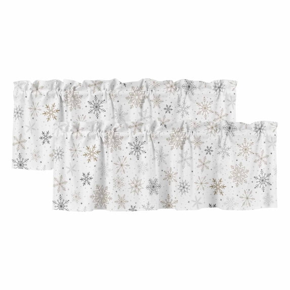 Christmas Snowflakes Curtain Valances for Windows, Kitchen Valance Window Treatments Panel 2 Pack, Modern Xmas Winter Minimalist Rod Pocket Short Curtains for Bathroom Bedroom 60 x 18 Inch