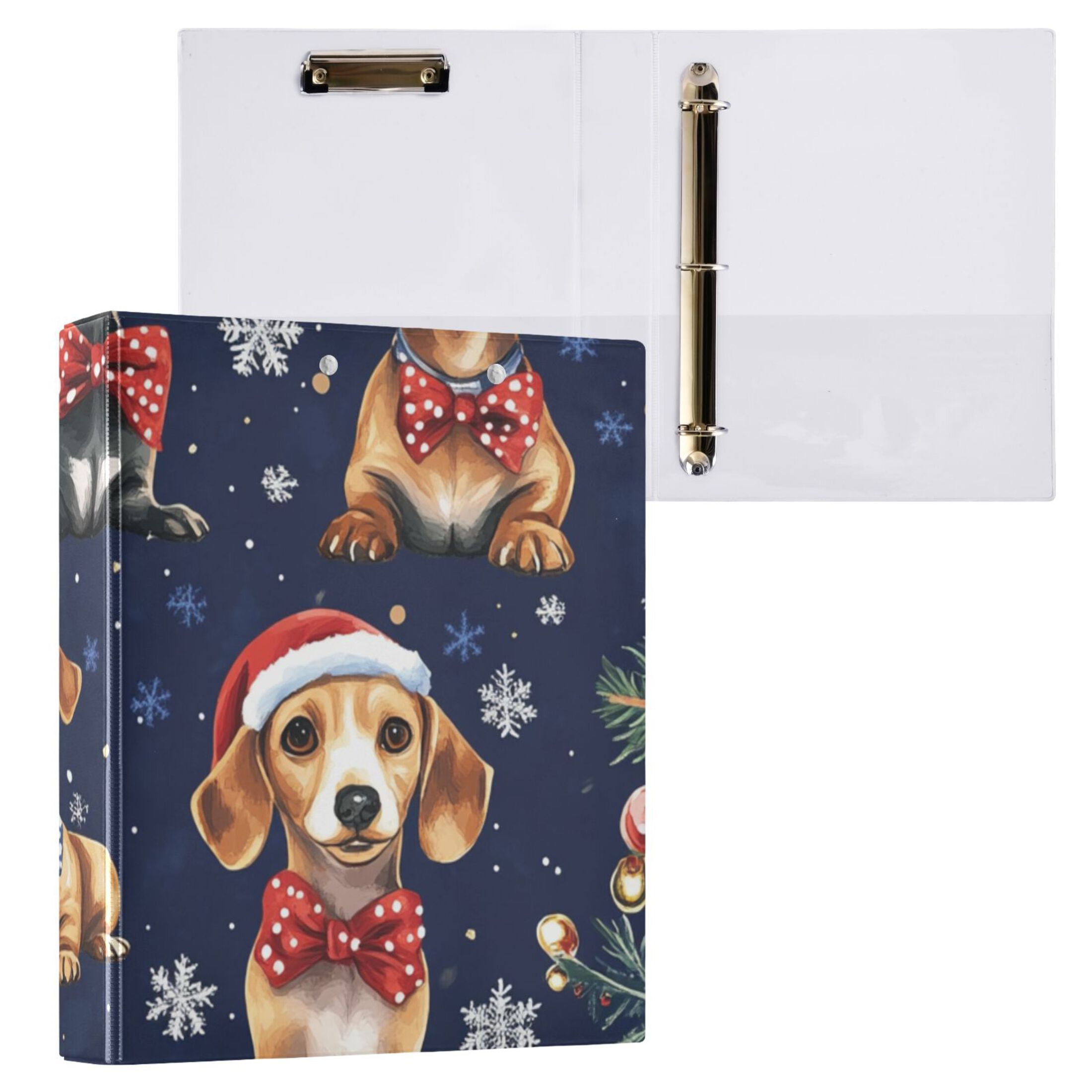 Christmas Snowflakes Dogs 3 Ring Binders 1.5 inch Hardcover File Folders with Interior Pockets A4 Size Organizer for School Office Hospital