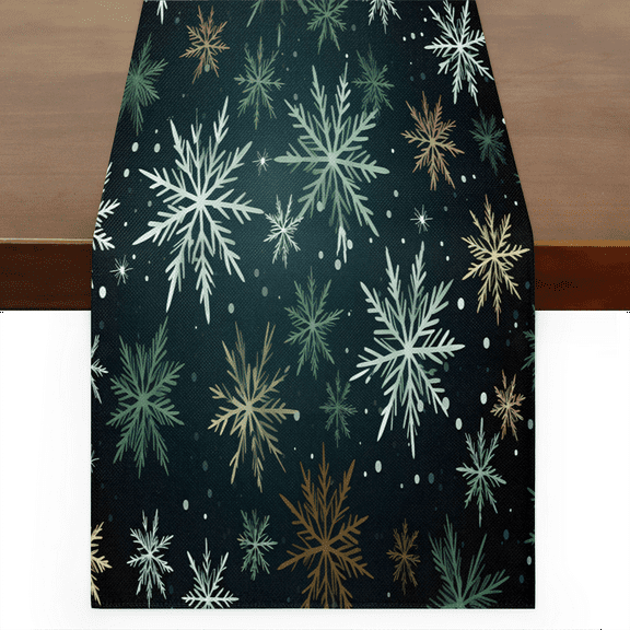 Christmas Snowflakes Falling Decoration Table Runner Rustic Linen Table Cloth for Farmhouse Kitchen, Dinner, Events, Party, Boho Holiday Table Decor 13 x 60 Inches