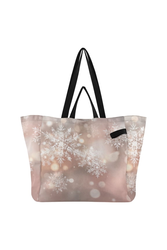 Christmas Snowflakes Flash Spots Foldable Canvas Tote Bags Reusable Grocery Bags Laundry Bags Beach Bag 32L