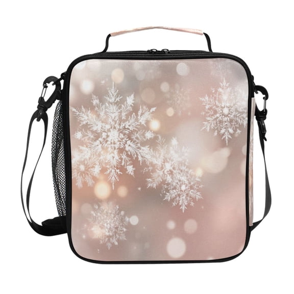 Christmas Snowflakes Flash Spots Insulated Lunch Bag Reusable Lunch Box Lunch Container with Straps
