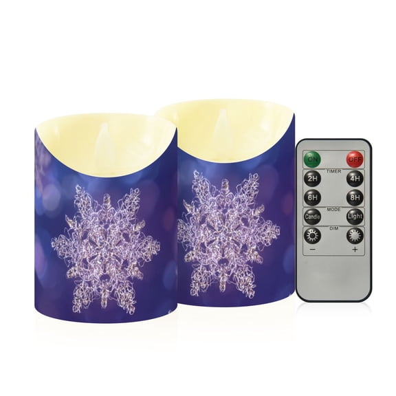 Christmas Snowflakes Flash Spots Purple Background Flickering Flameless Candles with Remote Timer Battery Operated LED Tealight Set of 2 S