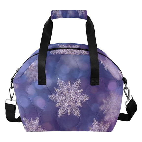 Christmas Snowflakes Flash Spots Purple Background Insulated Lunch Bag Reusable Quilted Lunch Box Waterproof Leakproof Lunch Container