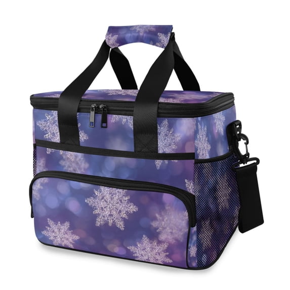 Christmas Snowflakes Flash Spots Purple Background Portable Cooler ...