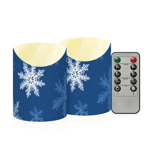 Christmas Snowflakes Flickering Flameless Candles with Remote Timer Battery Operated LED Tealight Set of 2 S