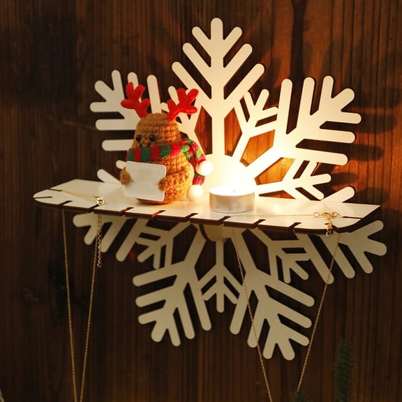 Christmas Snowflakes Floating Wall Shelves, Wall Mounted Wooden Shelf, Decorative Hollow Rack for Living Room Office Bathroom Garage Laundry Cabinet Closet