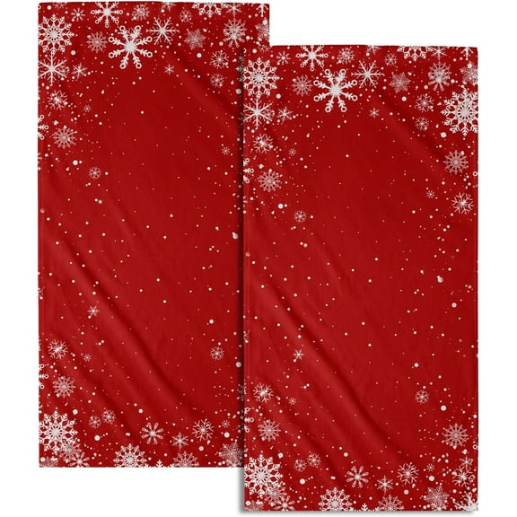 Christmas Snowflakes Hand Towels Set of 2 Winter Red Christmas Bath Towels for Bathroom Soft Absorbent Xmas Towels Christmas Washcloths Kitchen Towel for Bathroom Hotel Gym Spa Yoga Sport 14x28