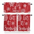 thumbnail image 1 of Christmas Snowflakes Kitchen Curtains and Valances Set, Winter Snow Red Background Simple Rod Pocket Window Valance 18 Inch Window Curtain Panels for Living Room Bedroom Laundry, 27.5x24in, 3 Pieces, 1 of 7