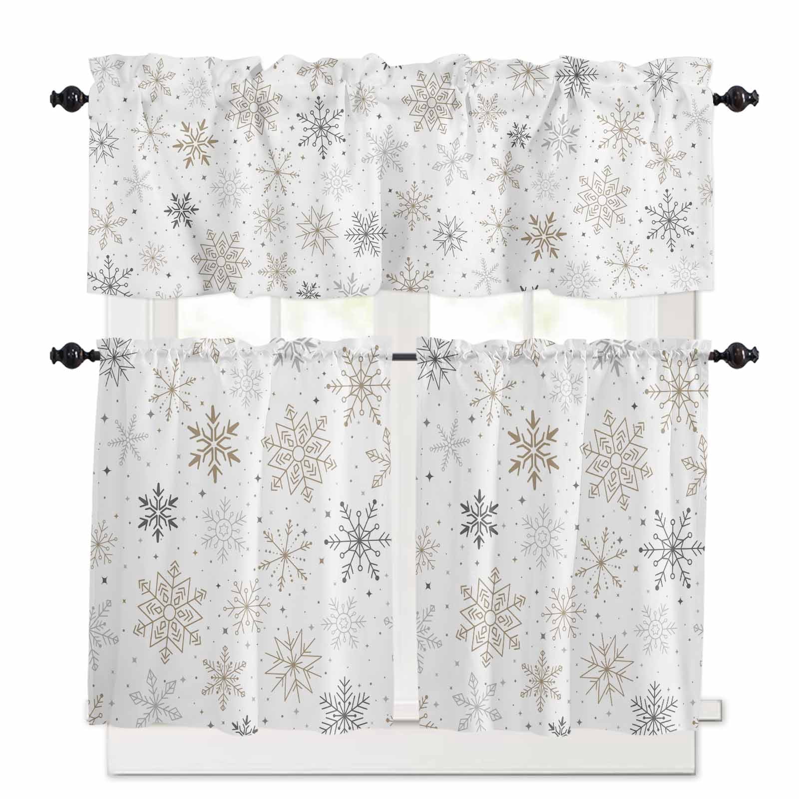 Christmas Snowflakes Kitchen Curtains and Valances Set, Xmas Winter