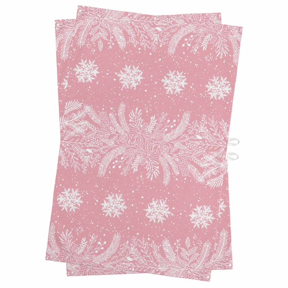 Christmas Snowflakes Kitchen Towels Set of 2, Water Absorbent Dish Towel, Winter Xmas Pine Leaf Pink Decorative Hand Towels - Quick Drying Cloth for Cooking Baking, 18x28 Inch