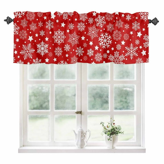Christmas Snowflakes Kitchen Valances for Windows 42x18 Inch Kitchen Curtains Valances Rod Pocket Winter Xmas Red White Bathroom Window Valances for Window Treatment Decor