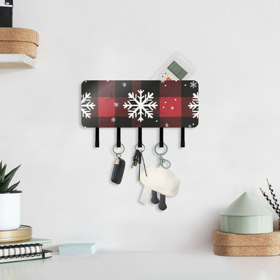 Christmas Snowflakes Lattice Key Holder for Wall Mail Holder Organizer with 5 Key Hooks Wall Mount Key Rack with Shelf