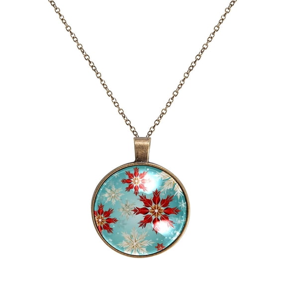 Christmas Snowflakes Necklace Personalized Custom Photo Round Pendant Adjustable Stainless Steel Necklaces with Gift Box for Men Women Mothers Valentine's Jewelry Gift